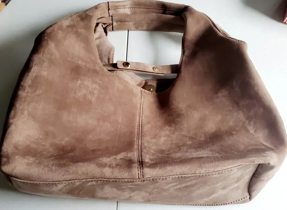 Ah Dorned Womens Tan Faux Suede Purse Size Medium Fall Preppy Boho Cottagecore